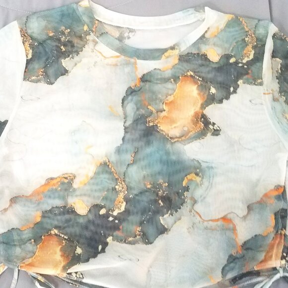 Marble Print Mesh Tee and Skirt Set - Picture 8 of 11